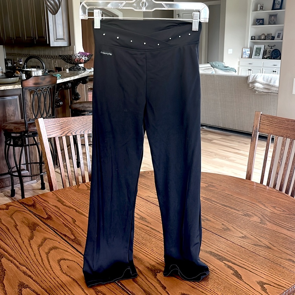Black Flowy Leggings Pants Crossover Waist Freestyle Girls Medium